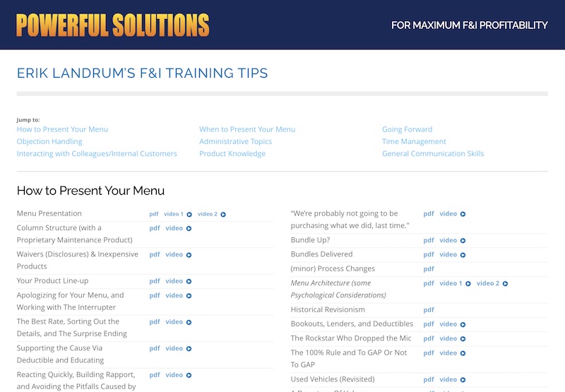 Erik Landrum’s F&I Training Tips Erik Landrum’s F&I Training Tips